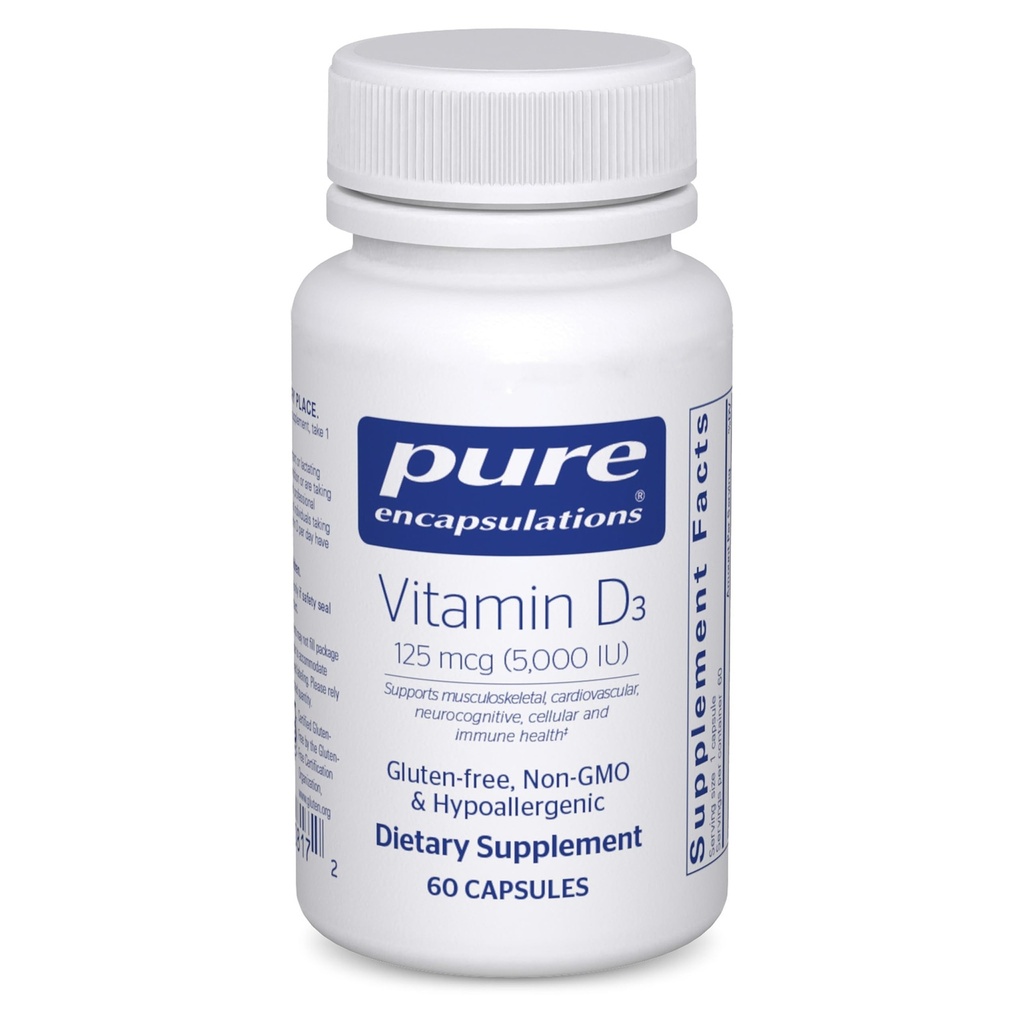Pure Encapsulations Vitamin D3 125 mcg (5,000 IU) - Supplement to Support Bone, Joint, Breast, Heart, Colon, and Immune Health* - with Vitamin D - 60 Capsules
