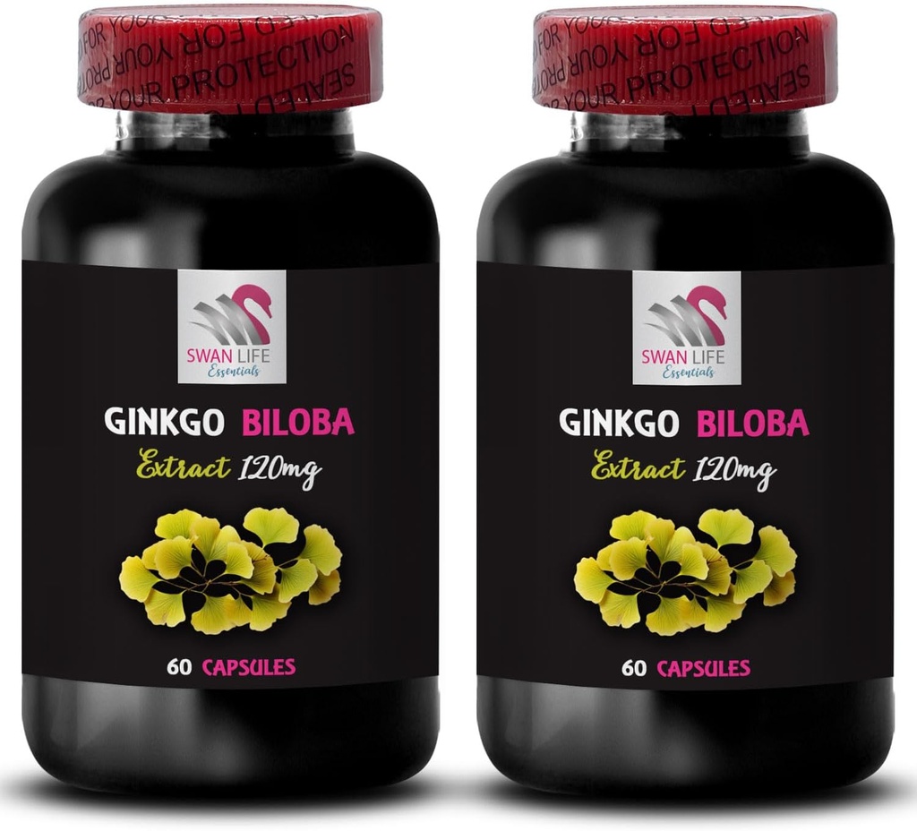 Ginkgo biloba antioxidant Benefits - Ginkgo BILOBA Extract - Natural antioxidant Product, Herbal Extract Powder, Ginkgo biloba Dietary Supplement, Ginkgo biloba Powder 2 Bottles 120 Capsules