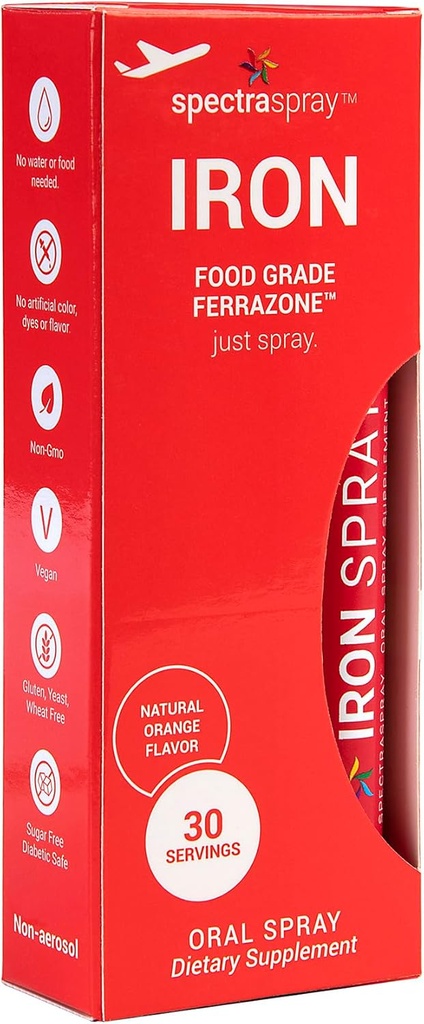 SpectraSpray Iron Daily Supplement, 3 mg per Serving - Oral Spray Essential Mineral Iron, 30 Day Supply per Spray, Vegan Gluten Free & no GMOs