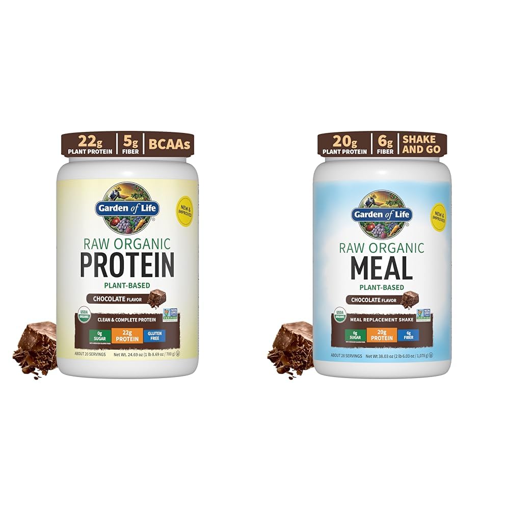 Garden of Life Organic Vegan Chocolate Protein Powder Raw Organic Meal Replacement Shakes - Chocolate Plant Based Vegan Protein Powder