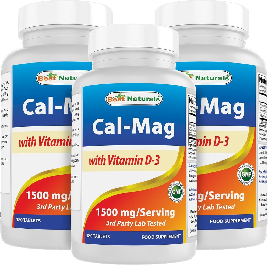 Best Naturals Calcium Magnesium with Vitamin D3 1500mg Serving 180 Tablets (180 Count (Pack of 3))