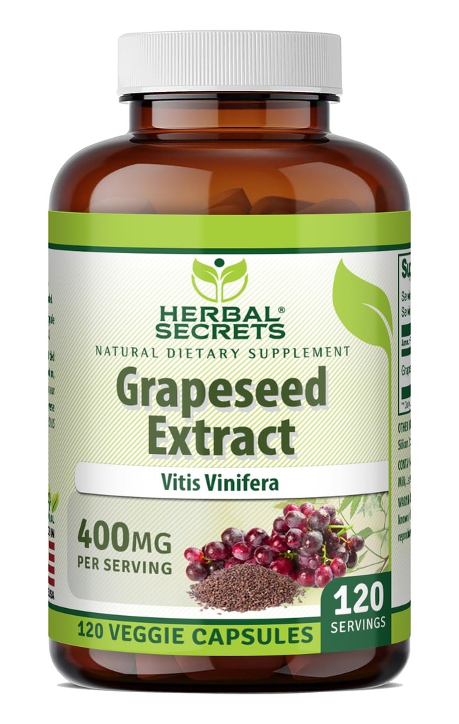 Herbal Secrets Grapeseed Extract 400 mg 120 Veggie Capsules Supplement - Non-GMO - Gluten Free