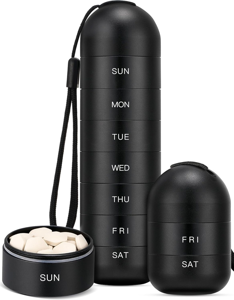 Zannaki Upgrade Large Metal Travel Pill Organizer, Waterproof Weekly Pill Box, Portable Aluminum Alloy Pill Case Container, BPA Free 7 Day Daily Medicine Organizer Holder for Vitamin,Pills,Supplement
