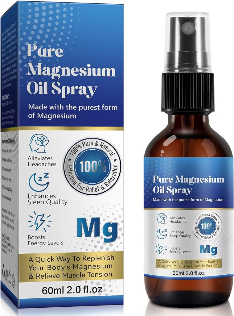 Magnesium Oil Spray, Magnesium Oil for Feet, Pure Magnesium Oil Spray Organic 100% Natural Magnesium Spray Easy to Absorb and Use(2 Fl.Oz)