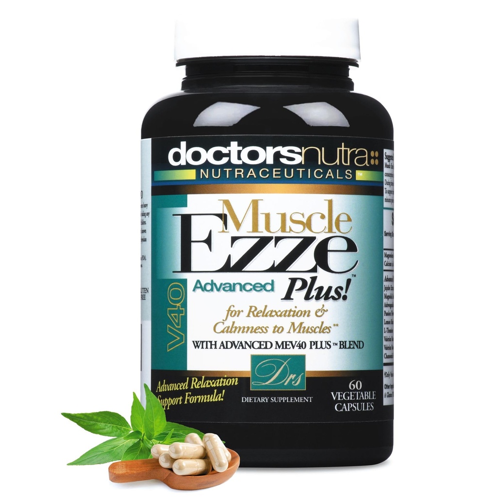 Muscle Ezze Plus - Day or Night Use Natural Relaxant - Gluten-Free - 60 Veg. Capsules