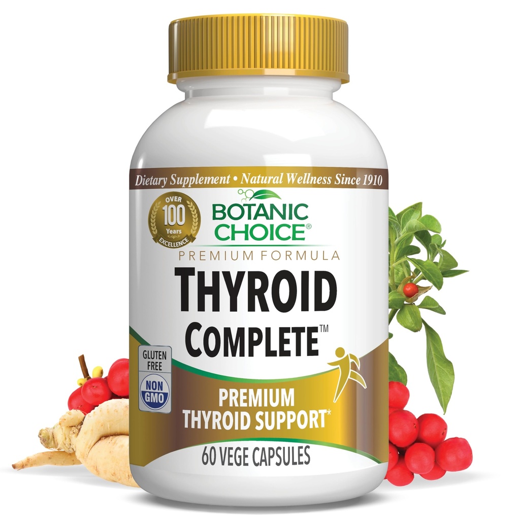 Botanic Choice Thyroid Complete –Support Now with Ashwagandha, Schisandra Chinensis, Iodine -for Thyroid Energy, Hair, Nail Health, Heart Health Support, Hormone Support (60 Vege Caps)