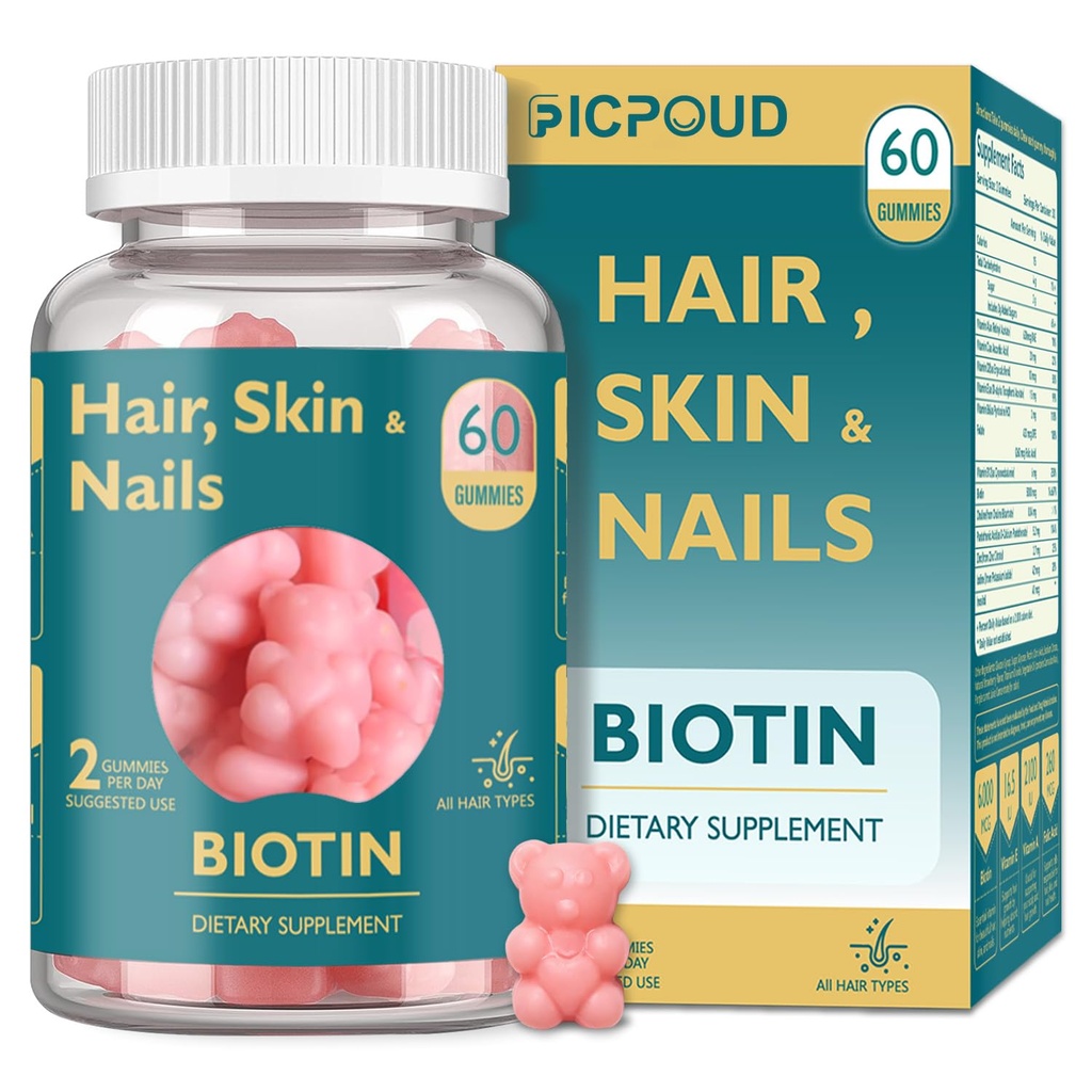 Hair Skin and Nails Biotin Gummies, Supports Healthy Hair, Skin & Nails, Vegan Vitamins for Women & Men, Supports Hair Growth and Stronger Nails, Healthy Skin, 30 Day Supply