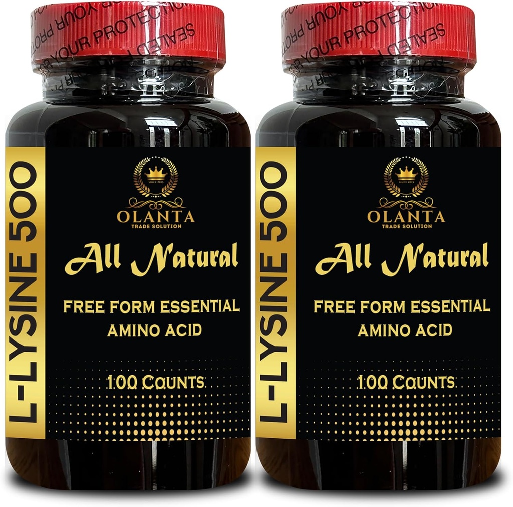 L-LYSINE 500 mg Essential Amino Acid - Provides Balance to a High Intake of Arginine L lysine Supplement Promotes Energy, Boosts Immunity System - 2 Bottles 200 Counts