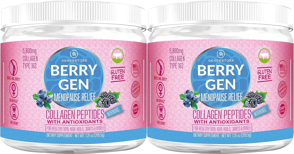 Menopause Morning Collagen Powder with Antioxidants - 60 Servings (2 Pack) - Formulated with Type 1 and 3 Collagen - Energy Support, and Relief from Discomfort - Made in the USA