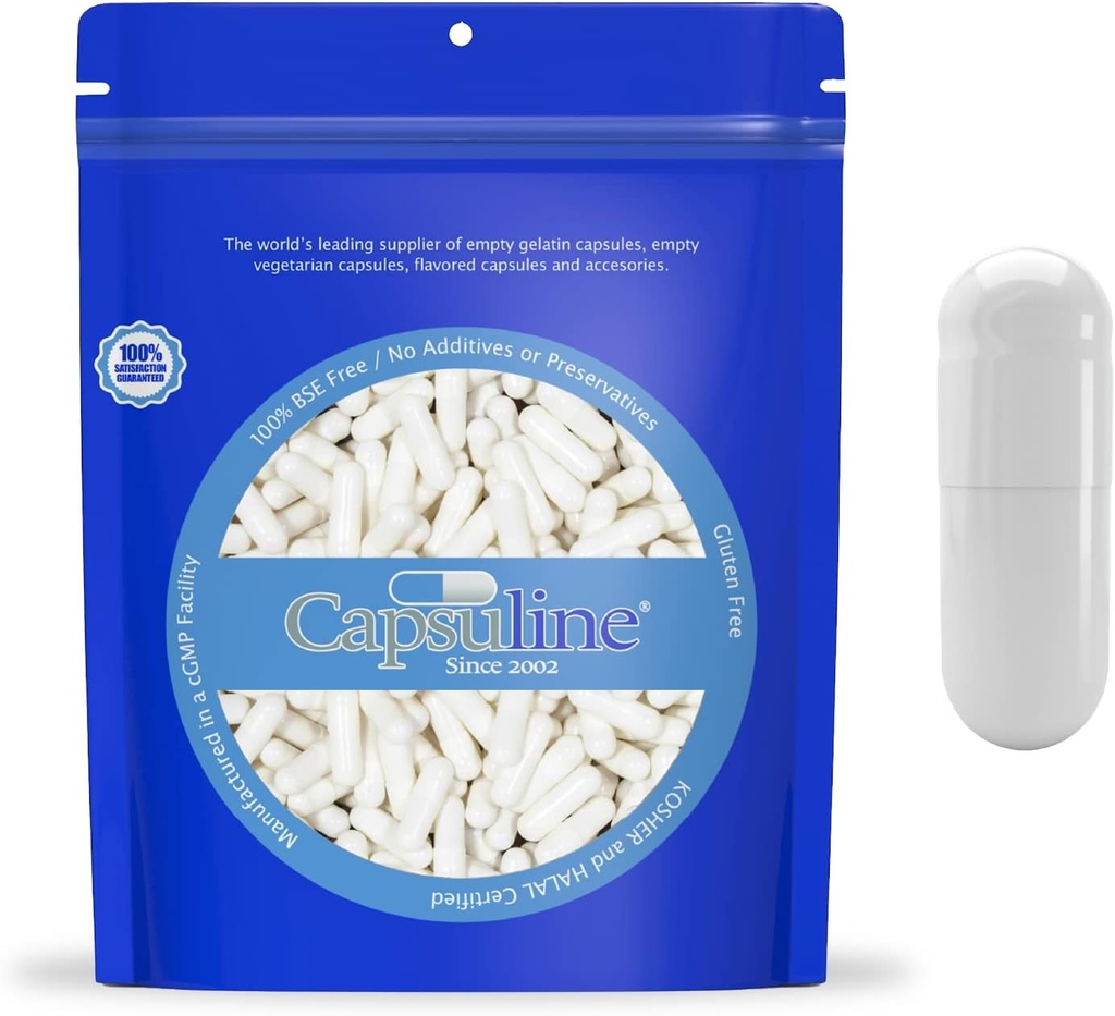 Capsuline Colored Size 0 Empty Gelatin Capsules White/White 50000 Count |Manufactured in North & South America|Kosher & Halal Certified |Gluten Free