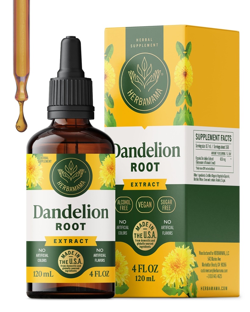 HERBAMAMA Dandelion Root Extract for Liver Cleanse – Lymphatic Drainage Drops – Dandelion Root Supplement – Non-GMO, Alcohol & Sugar-Free Liver Support Supplement - 56-Day Supply