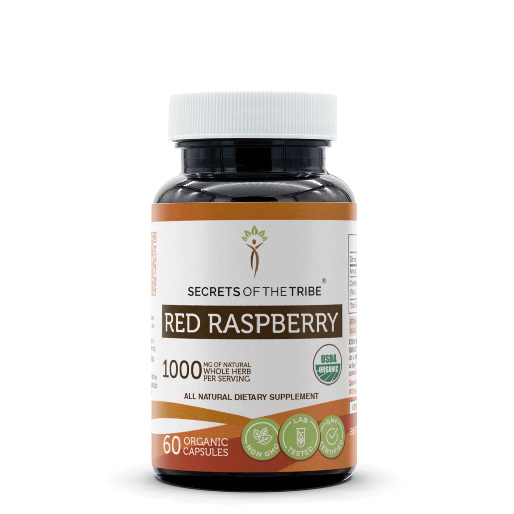Secrets of the Tribe Red Raspberry USDA Organic Capsules | Certified Organic Vegetarian Capsules, Herbal Dietary Supplement | Rubus idaeus Dried Leaf (60 Count)