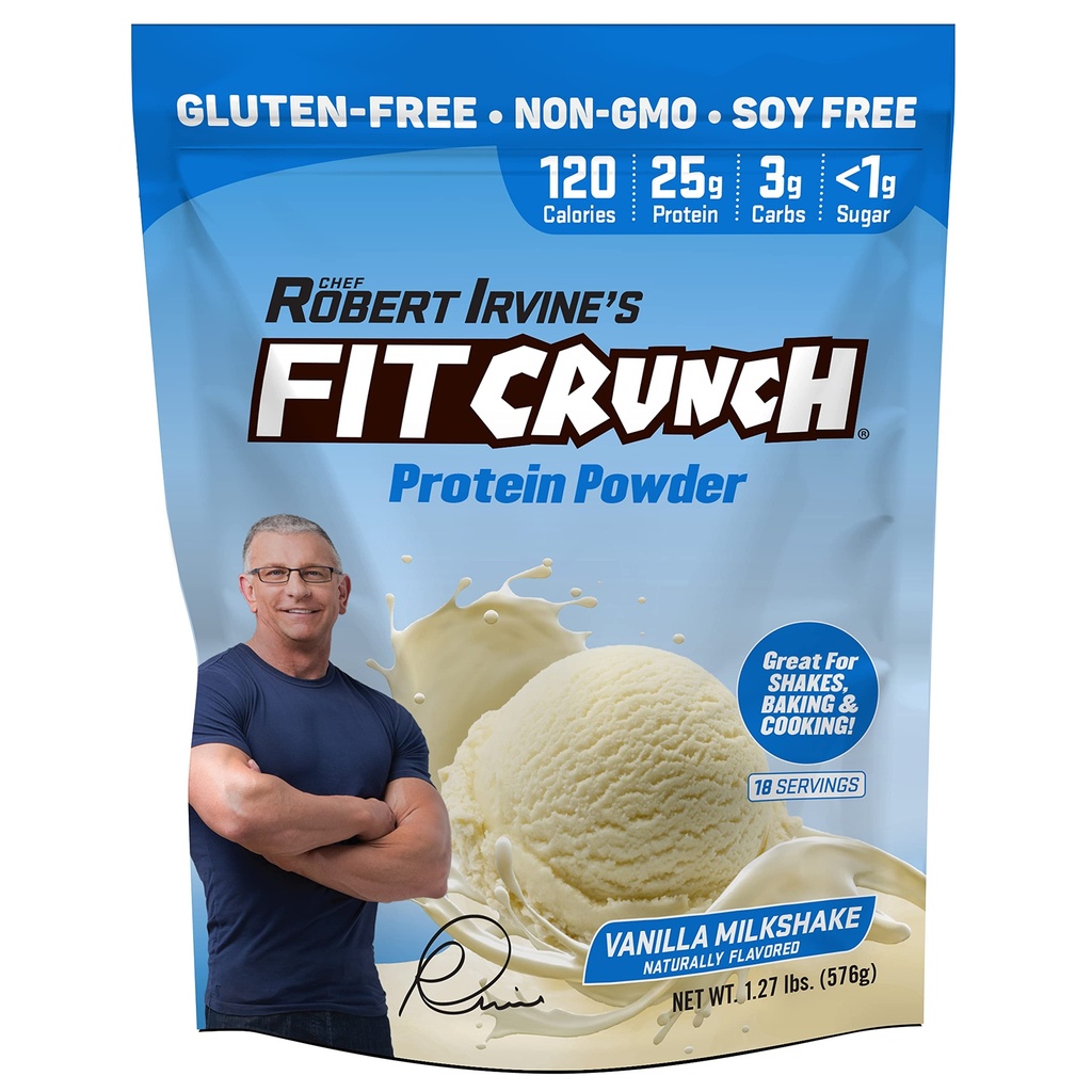 Fit Crunch Tri-Blend Whey Protein, Keto Friendly, Low Calories, High Protein, Gluten Free, Soy Free (18 Servings, Vanilla Milkshake)
