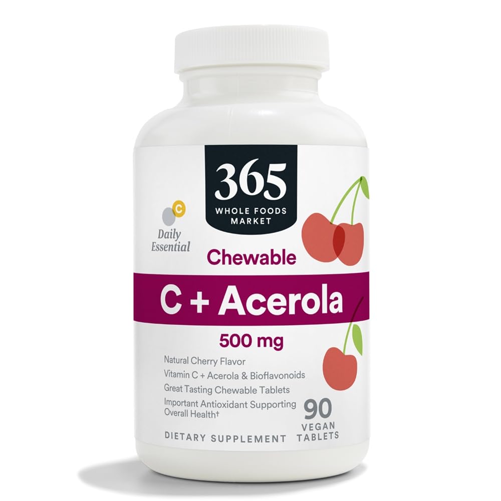 365 by Whole Foods Market, Chewable C + Acerola C 500mg, Natural Cherry Flavor, Vegan, 90 Tablets