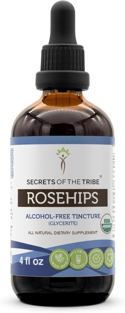 Secrets of the Tribe Rosehips USDA Organic | Alcohol-Free Extract, High-Potency Herbal Drops | Made from 100% Certified Organic Rosehips (Rosa spp.) Dried Fruit 4 oz