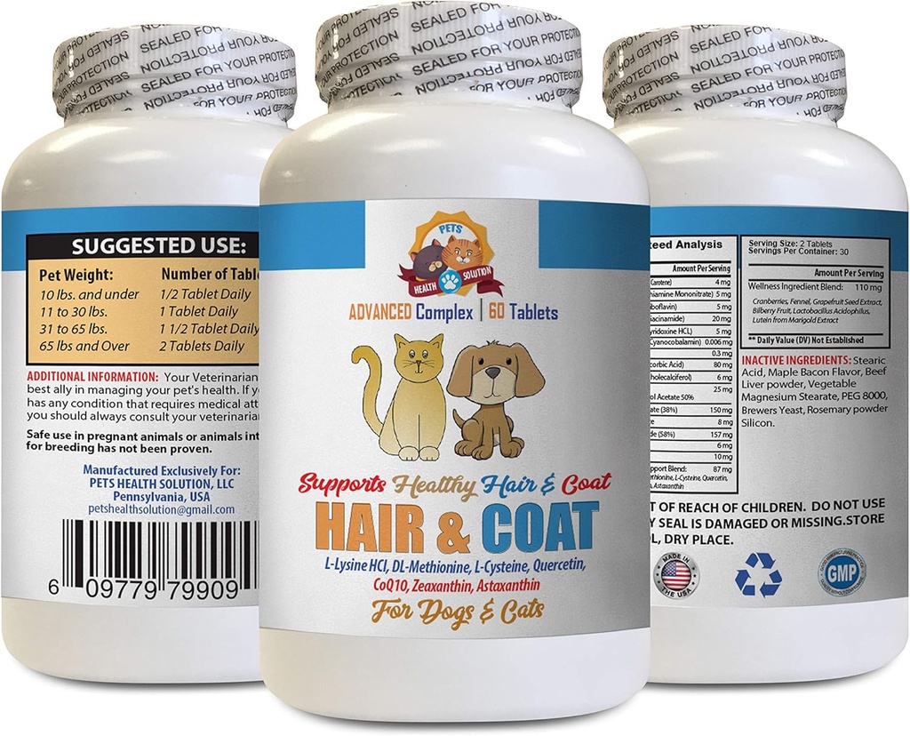 Dry Skin Care for Cats - Pets Hair and Coat Boost - for Dogs and Cats - Supports Healthy Skin Hair Nails - cat Diet Treat - 1 Bottle (60 Tablets)