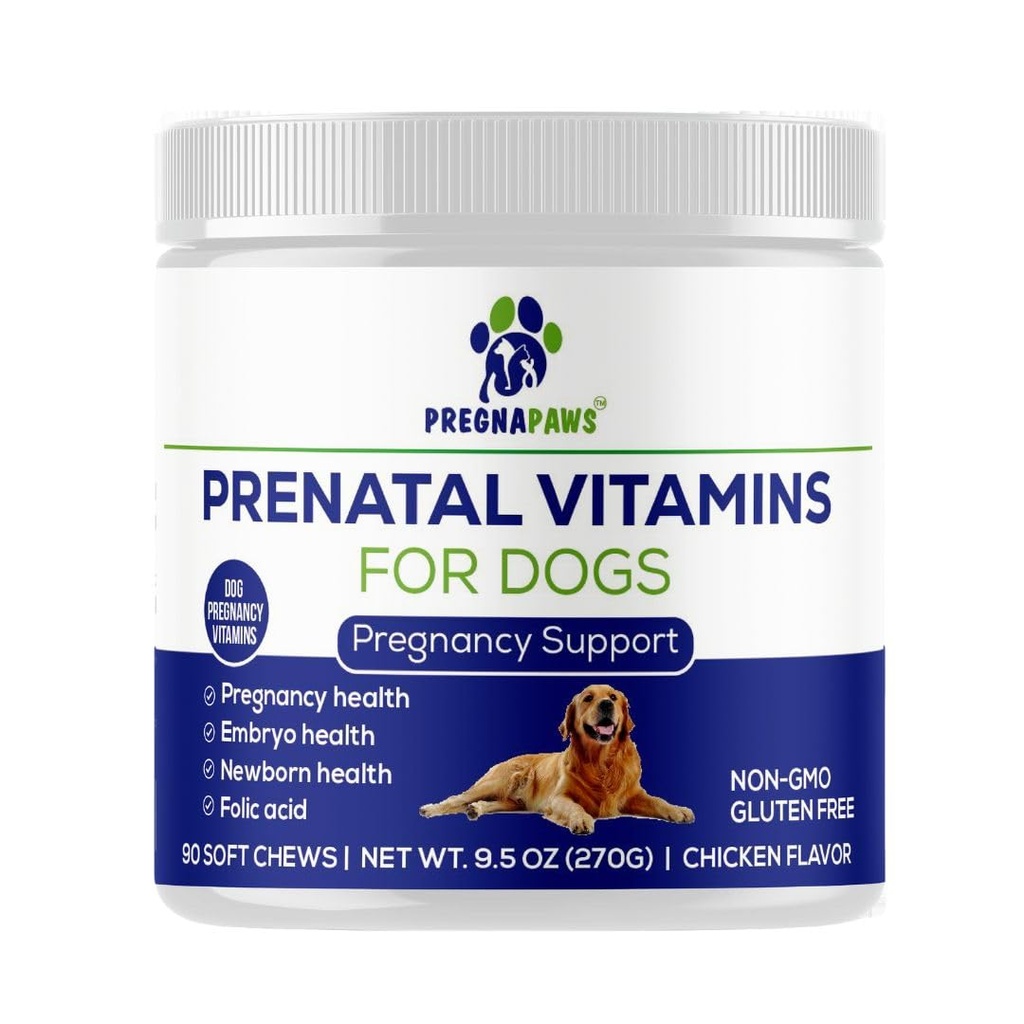 Dog Prenatal Vitamins - Supports Healthy Pregnancy, Puppy Development & Lactation - Rich in Folic Acid, Iron & Calcium - Advanced Prenatal Supplement for Pregnant and Nursing Dogs - 90 Soft Chews