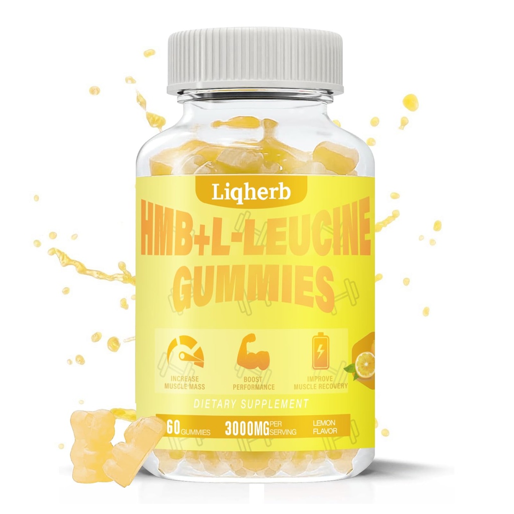 HMB and Leucine Gummies, with 3000mg HMB and L-Leucine Supplement for Muscle Recovery, Muscle Mass & Improve Endurance, for Men & Women, Non GMO, Vegan,Gluten Free, Lemon Flavor, 120 Gummies