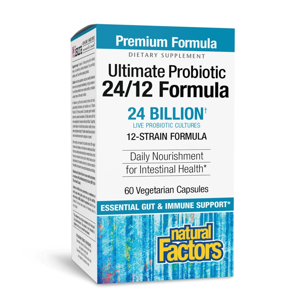 Natural Factors Ultimate Probiotic 24/12 Formula - Digestive Health Support Supplement with Probiotics - Immunity & Gut Health Support Supplement - 60 Vegetarian Capsules (60 Servings)