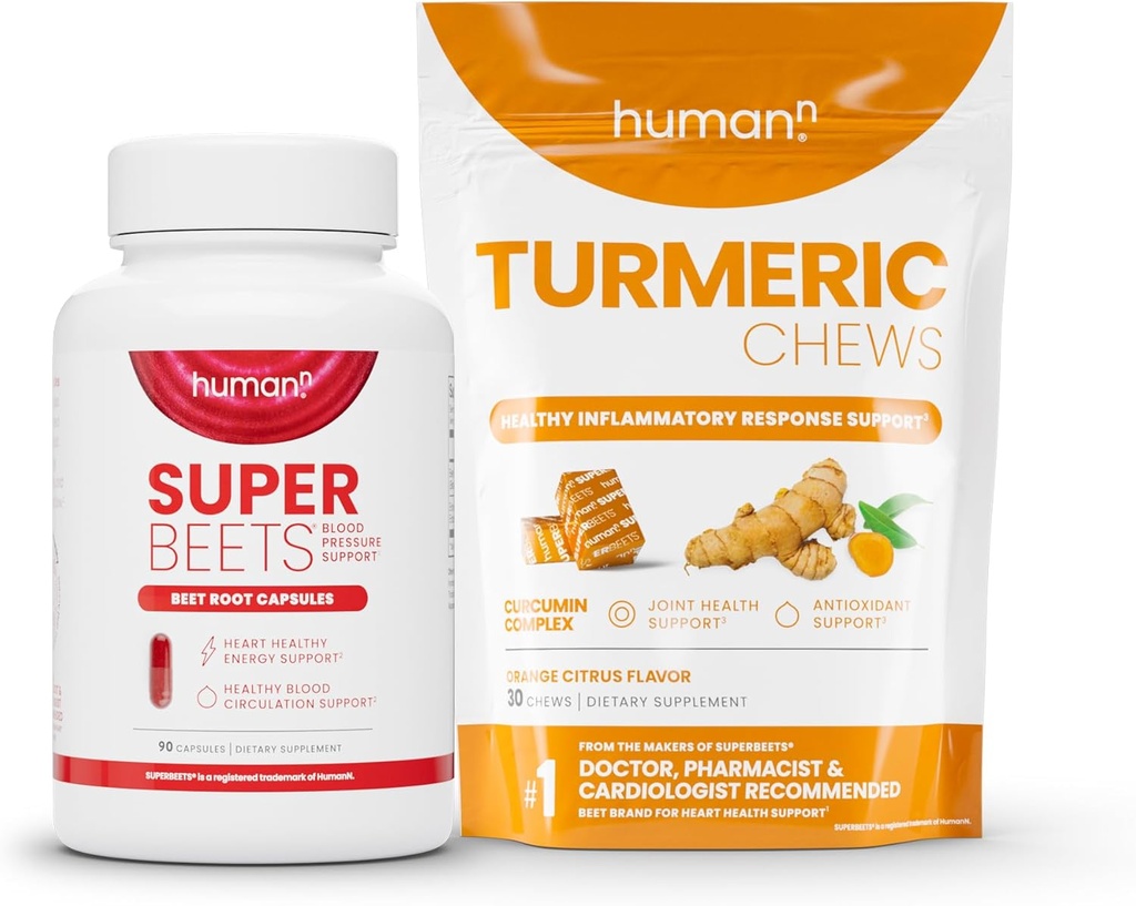 Humann SuperBeets Beet Root Capsules and Turmeric Chews