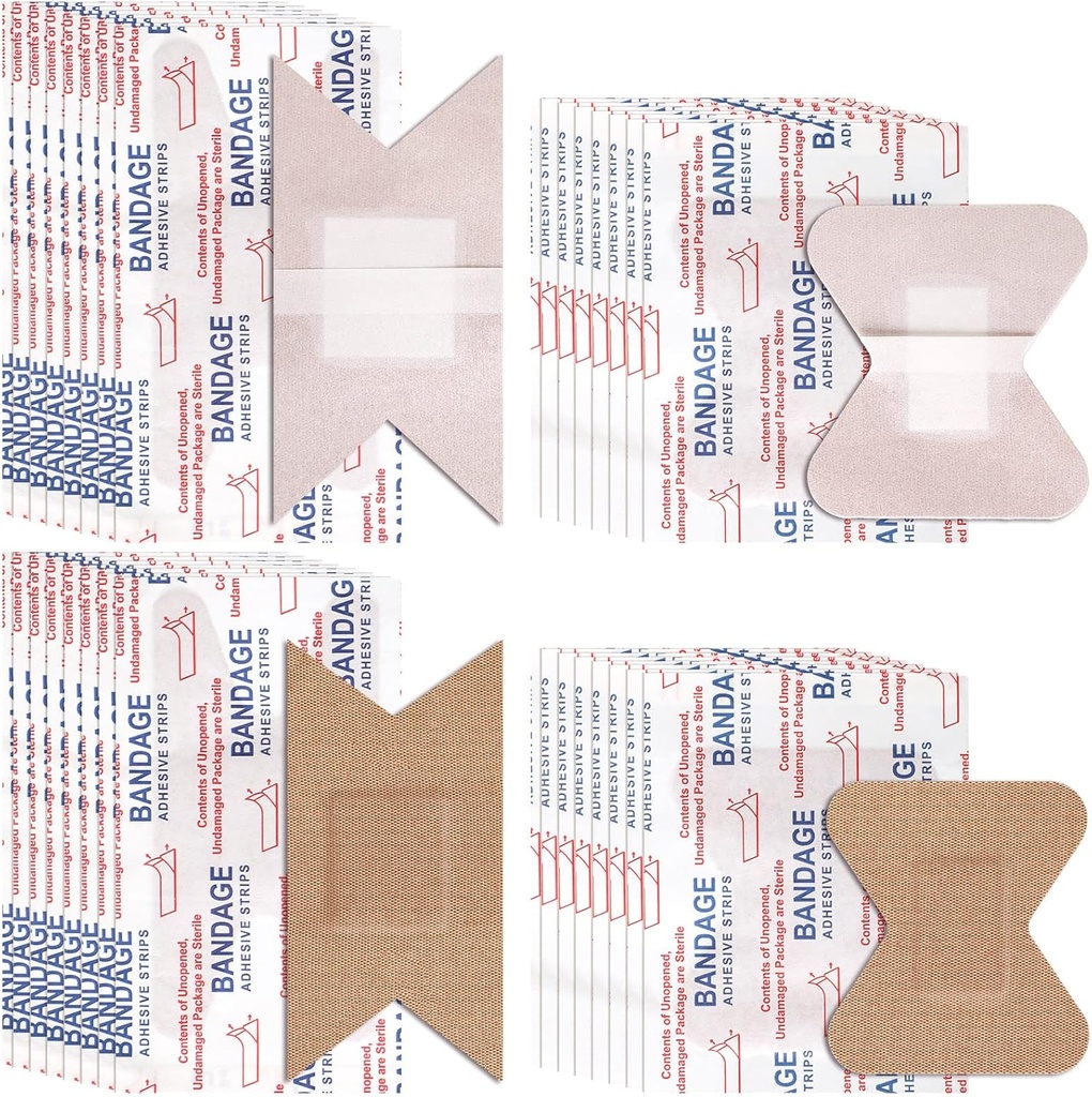 Sinmoe 100 Pieces Flexible Fabric Adhesive Bandages Knuckle and Fingertip Bandages Variety Pack for Wound Care Bulk Pack for First Aid Kits in 2 Sizes, 3 x 1.5 Inch, 1.8 x 2 Inch(Brown)