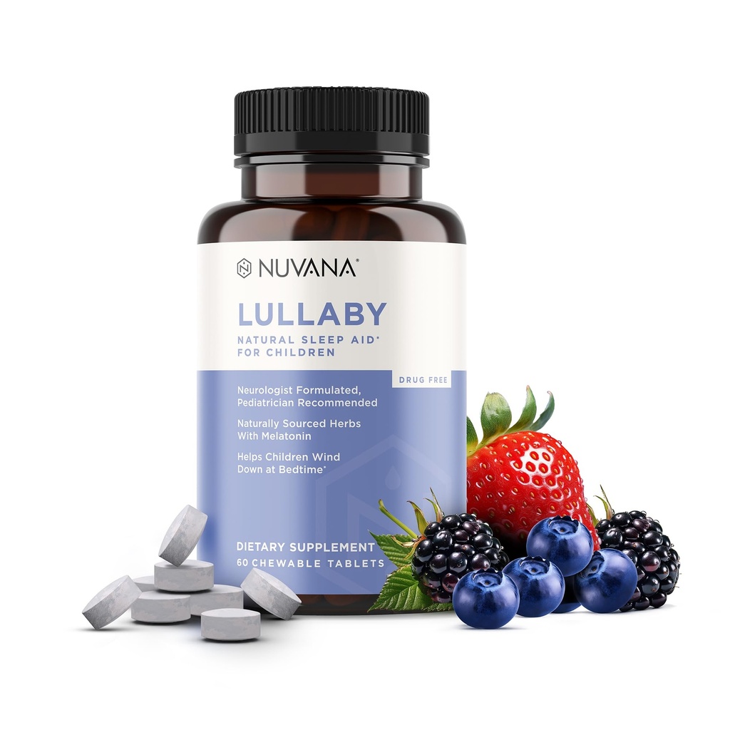 Lullaby | Gentle Kids Natural Sleep Aid | Pediatrician Recommended | Delicious Low Dose Melatonin & Non-Habit Forming Mixed Berry Chewable Tablets | with Chamomile, Magnesium for Kids 3+
