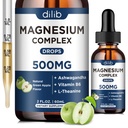 Triple Magnesium Complex Supplement-Magnesium Glycinate, Citrate, Malate Liquid Drops 500mg with Ashwagandha, L-Theanine, B6 for Calm, Stress Relief, Sleep, Muscle Support-Green Apple Flavor