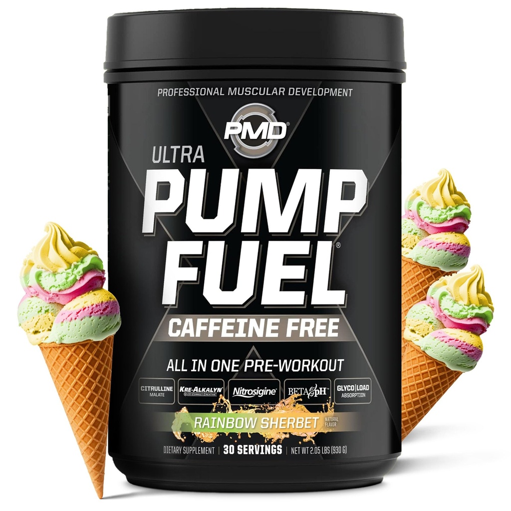 PMD Sports Pump Fuel Ultra Insanity, Ultimate Pre Workout & Muscle Pump, Maximum Strength Energy, Focus, Endurance & Recovery, Creatine & Beta Alanine, Rainbow Sherbet, 30 Servings