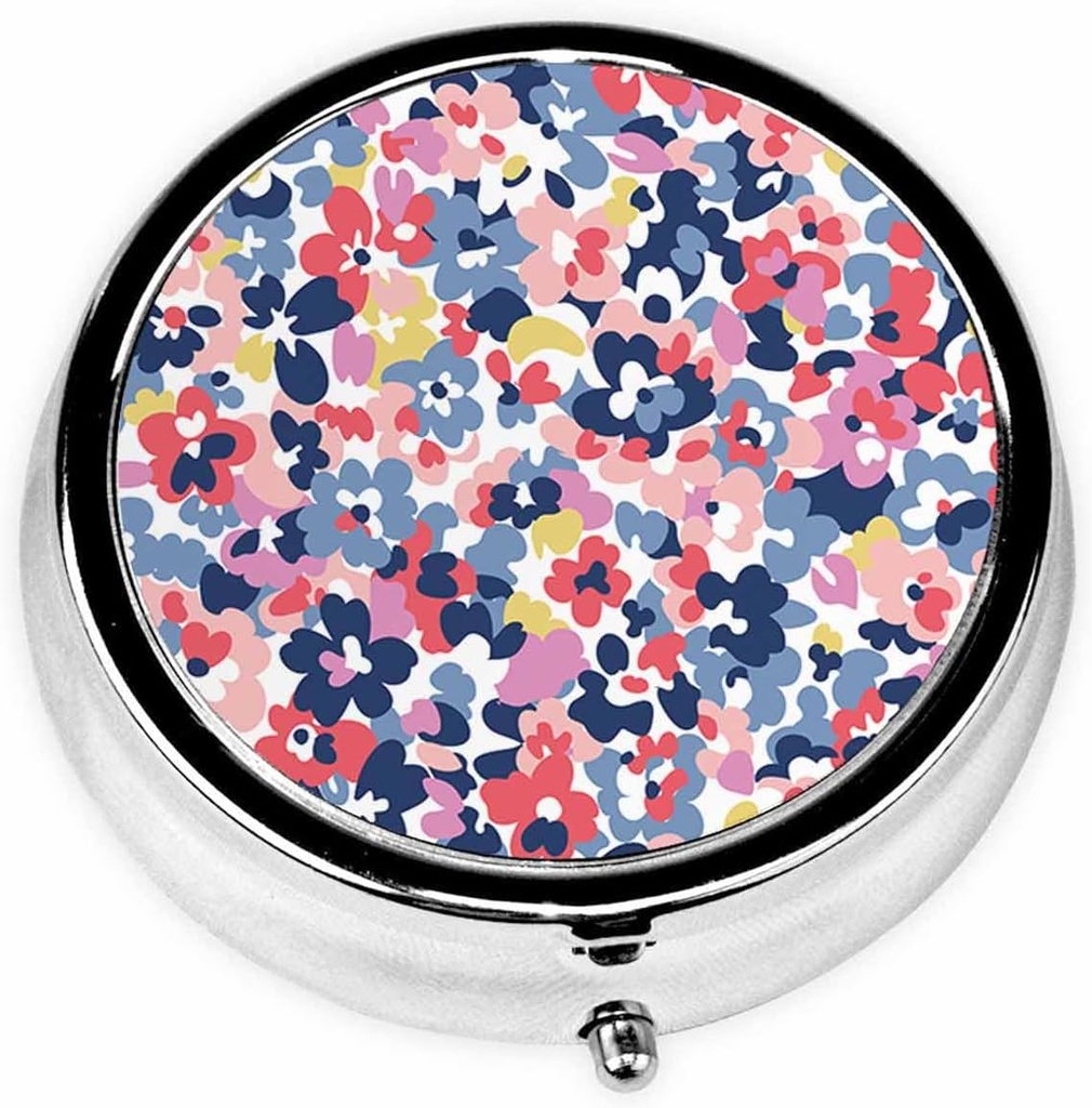 IBILIU Medicine Pill Case Watercolor Floral Colorful Scatter Flowers Portable Pill Box for Pocket Metal Medicine Vitamin Organizer 3 Compartment