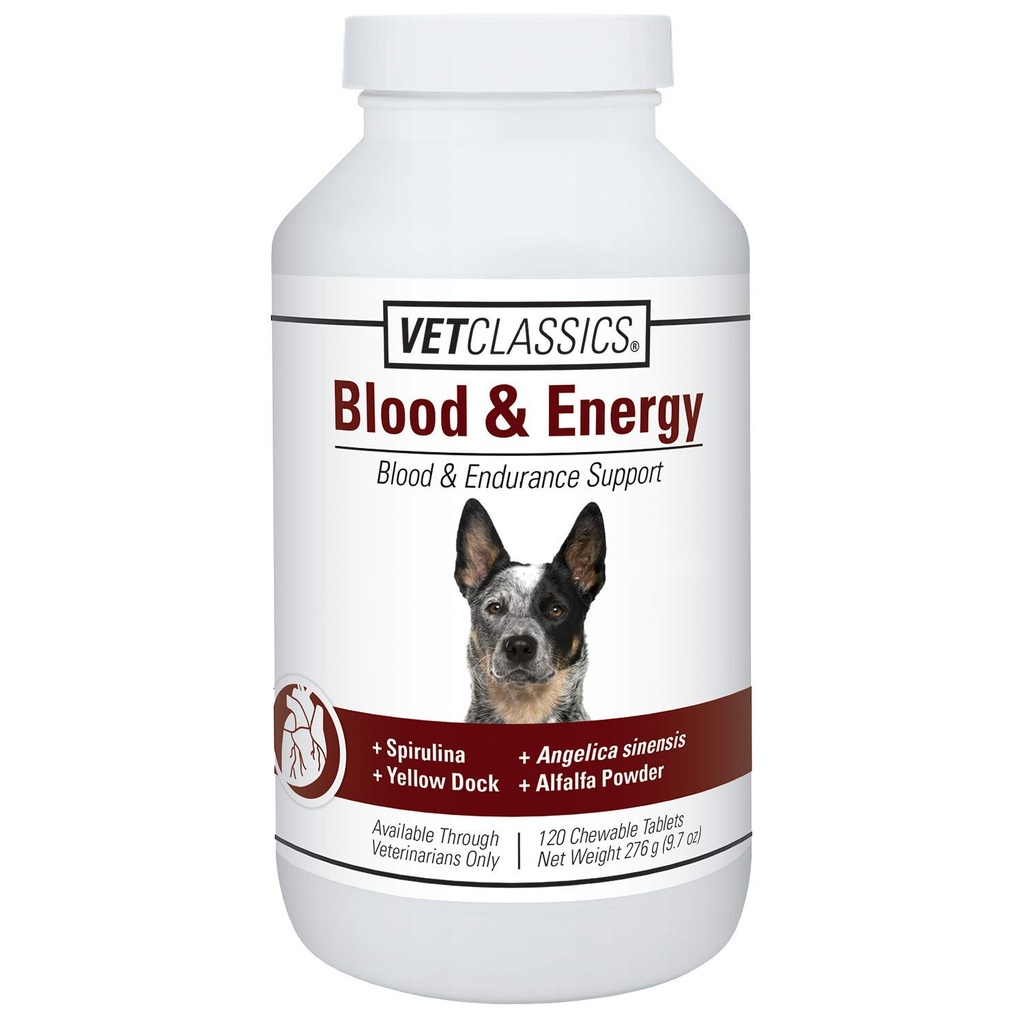 Vet Classics Blood & Energy Dog Supplement – Pet Health Supplement for Dogs – Supports Canine Endurance – Includes Spirulina, Yellow Dock, Alfalfa – Supports Hemoglobin, Myoglobin – Chewable Tablets - 120 Ct.