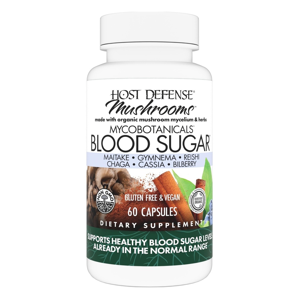 Host Defense MycoBotanicals Blood Sugar Capsules - Herbal Supplement with Chaga, Reishi & Maitake Mushrooms - Mushroom Mycelium Supplement for Healthy Balance - 60 Capsules (30 Servings)