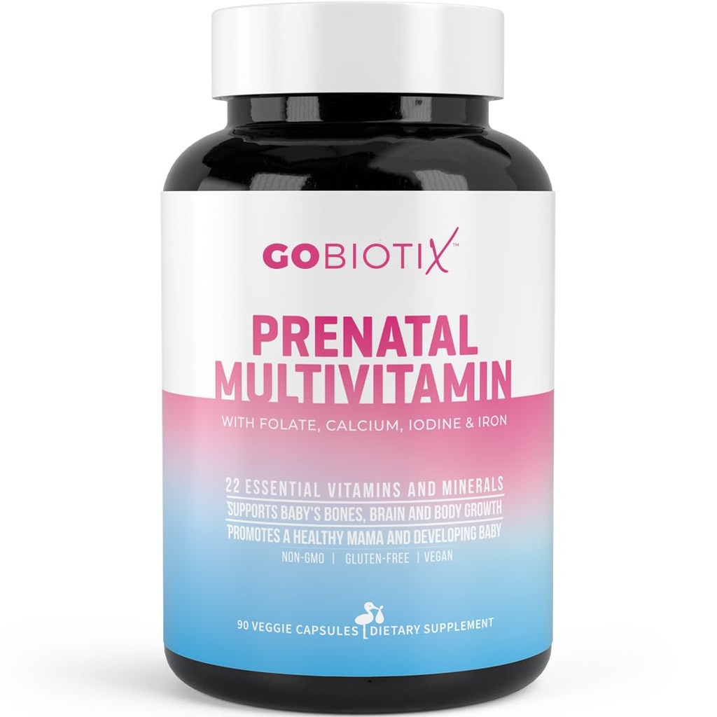 GOBIOTIX Prenatal Vitamins for Women - Multivitamins with Iron, Calcium, Vitamin D2, C, Zinc & Folic Acid for Pregnancy - Pre and Postpartum Essentials - Non-GMO - 90 Capsules