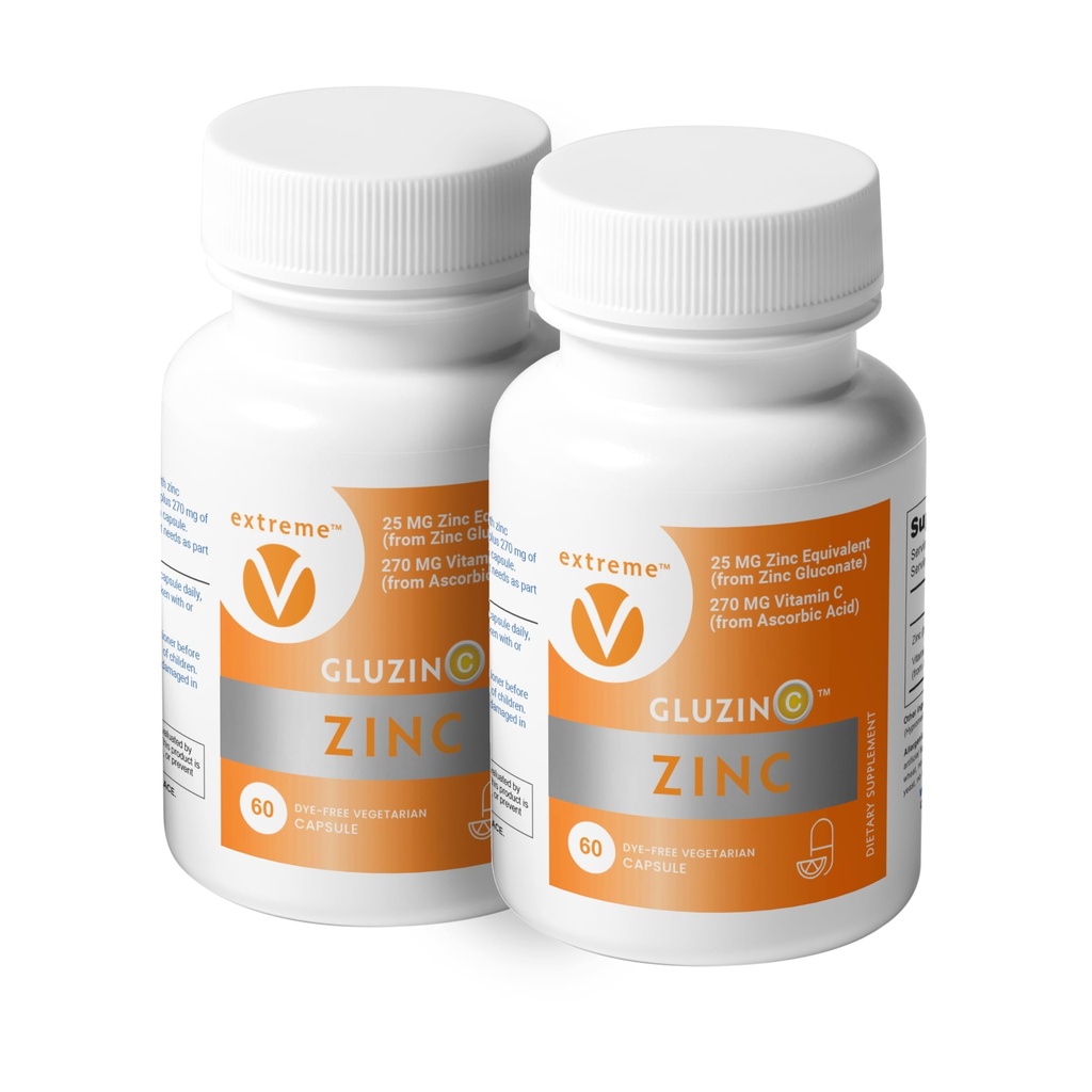 Zinc MG25+VC Dual Pack | Daily Zinc Gluconate + Vitamin C | 25mg + 270mg | Clean Formula, Vegan-Friendly, (2 Bottles, 120 Vegetarian Capsules)