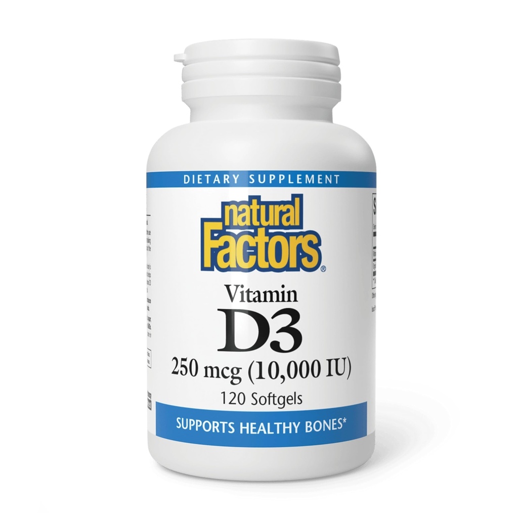 Natural Factors Vitamin D3 10,000 IU - Daily Supplement for Bone & Joint Health Support - Vitamin D for Healthy Immune System Function - Supports Strong Joints & Knees - 120 Softgels (120 Servings)