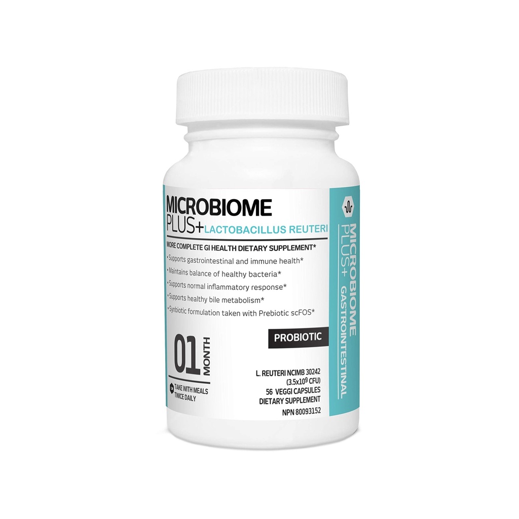 Microbiome Plus Gastrointestinal Probiotics L Reuteri NCIMB 30242 GI Digestive Supplements Capsule, Allergy Safe & Gluten Free for Men and Women (1 Month Supply)