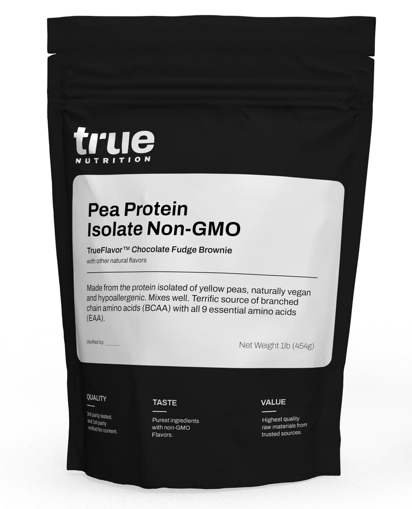 True Nutrition Pea Protein Isolate Powder - 25g Vegan Plant Protein per Serving - Non-GMO, Gluten Free, Dairy Free, Soy Free - Chocolate Fudge Brownie - 1 lb