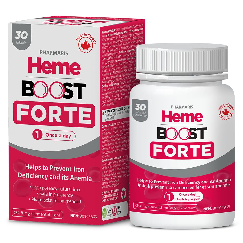 Hemeboost Forte 34.8 mg (696 mg Heme Iron Pills), High Potency Iron Supplement for Women & Men, High Absorption & Gentle on Stomach, Safe for Use in Pregnancy, 30 Tablets