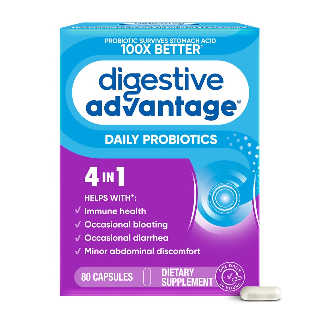 Digestive Advantage Probiotics for Digestive Health, Daily Probiotics for Women & Men, Support for Occasional Bloating, Minor Abdominal Discomfort & Gut Health, 80ct Capsules