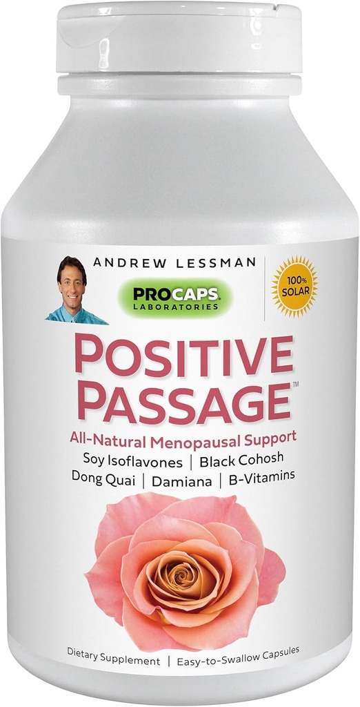 ANDREW LESSMAN Positive Passage 180 Capsules - Natural Menopausal Support and Balance for Women's Hormone Levels. with Soy Isoflavones, Black Cohosh, Dong Quai, Damiana. No Additives