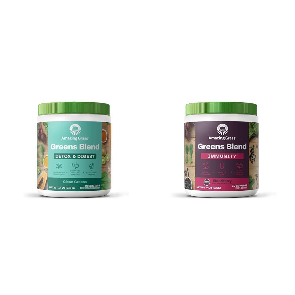 Amazing Grass Greens Blend Detox & Digest: Smoothie Mix, Cleanse with Super Greens Powder & Greens Blend Superfood for Immune Support: Super Greens Powder Smoothie