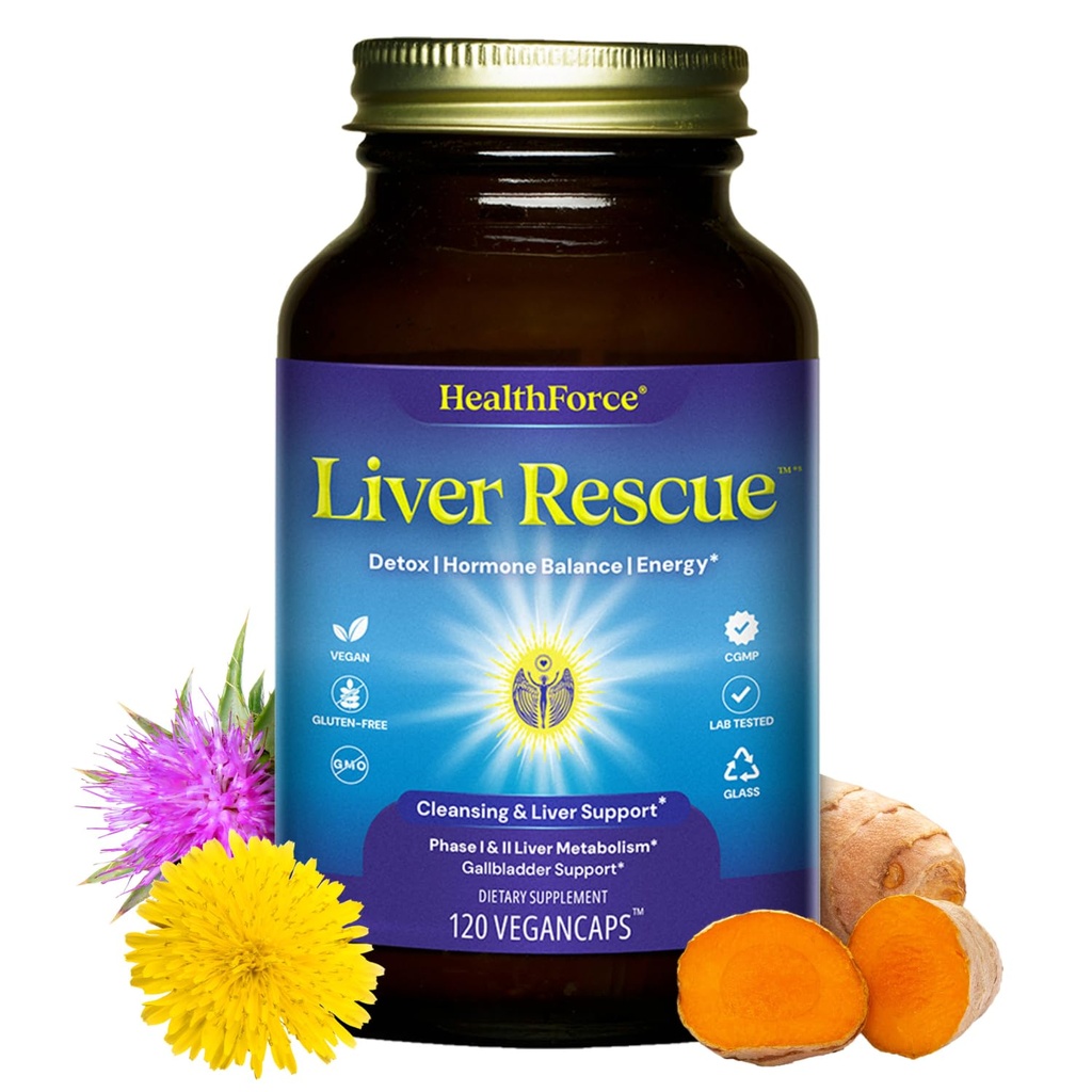 HealthForce SuperFoods Liver Rescue - Natural Liver Cleanse - with Milk Thistle & Dandelion Root - Gluten-Free & Vegan - 120 Capsules