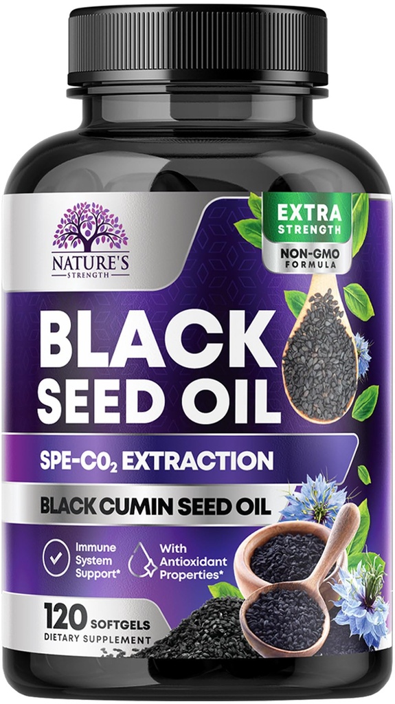Black Seed Oil Capsules, 1000mg Per Serving - Best Cumin Seed Oil - Pure Nigella Sativa Black Seed Oil & Thymoquinone - Amazing Antioxidant for Skin Support Supplement - Bottled in USA - 120 Softgels