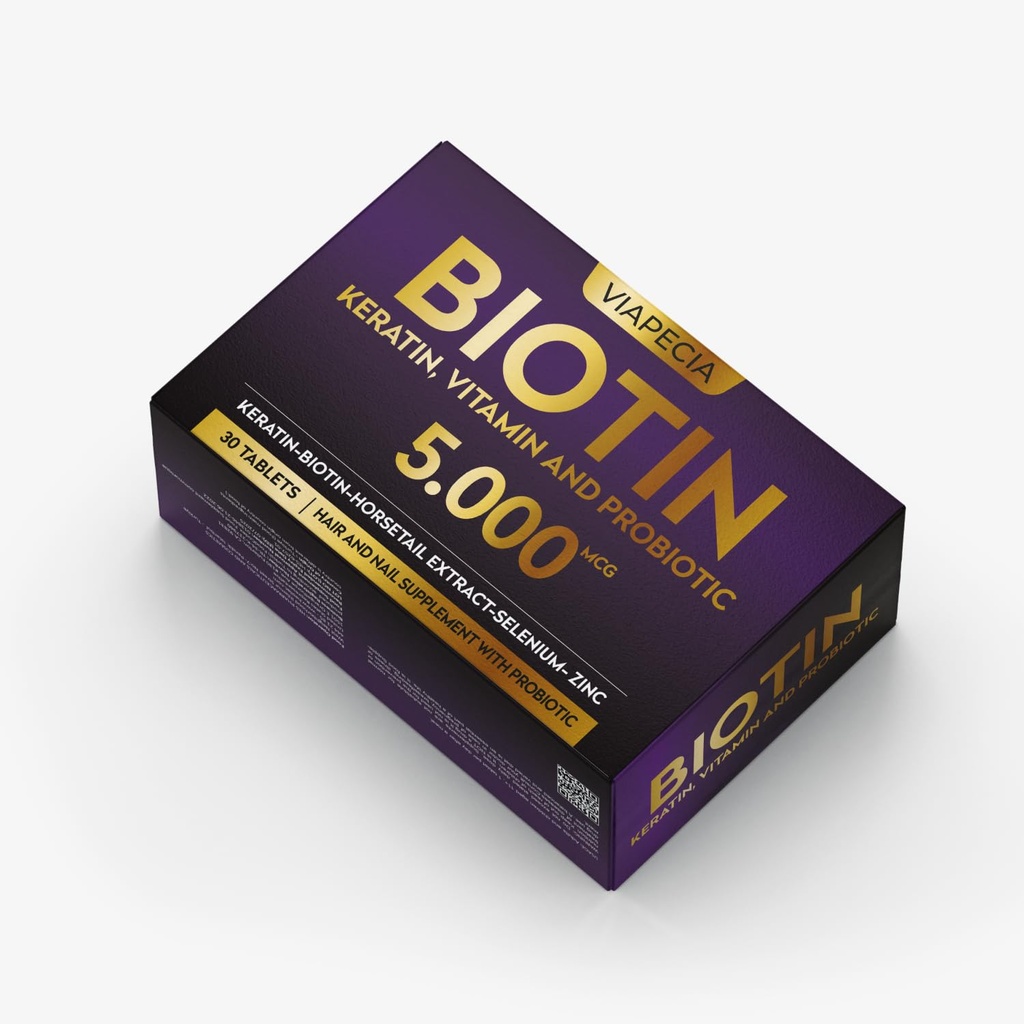 Biotin 5000Mcg - High Potency Biotin Supplement for Hair Growth - Hair Skin Nails Vitamins for Women - Supports Keratin Production and Tissue Regeneration - Vitamins and Supplements - 30 Capsules
