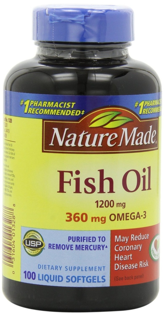 Nature Made Fish Oil 1200mg, 360mg Omega-3 100 Liquid Softgels (3 Pack)