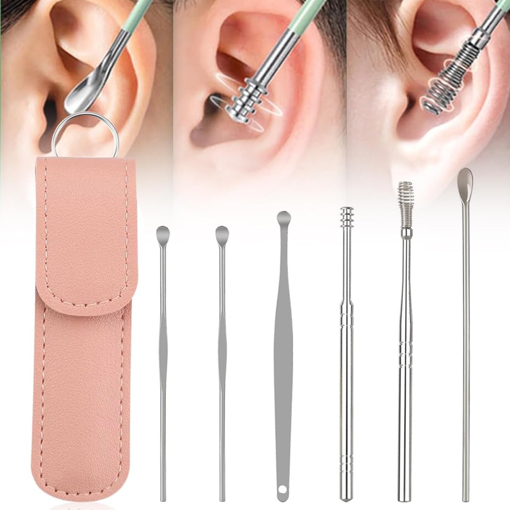 Ear Cleaner, 2024 New Satinless Steel 360° Spiral Earwax Cleaner Tool Set with PU Leather Case, Ear Cleaning Kit, Household Creative Portable Ear Cleaning Kit for Men and Women (E Type*1)