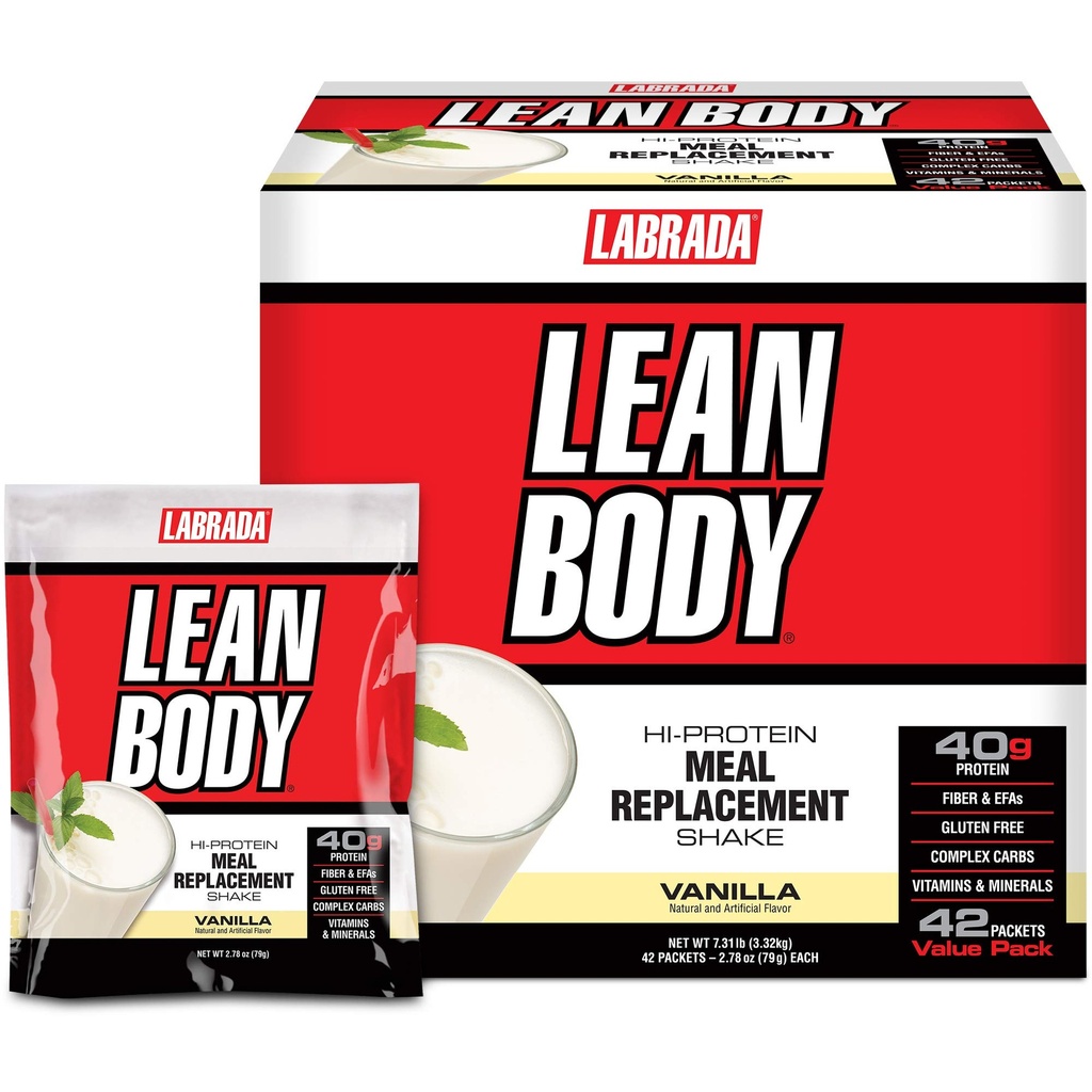 Labrada Lean Body MRP All-In-One Vanilla Meal Replacement Shake, 40g Protein, Whey Blend, 8g Healthy Fats EFA's & Fiber, 22 Vitamins and Minerals, No artificial color, Gluten Free, (42 Packets)