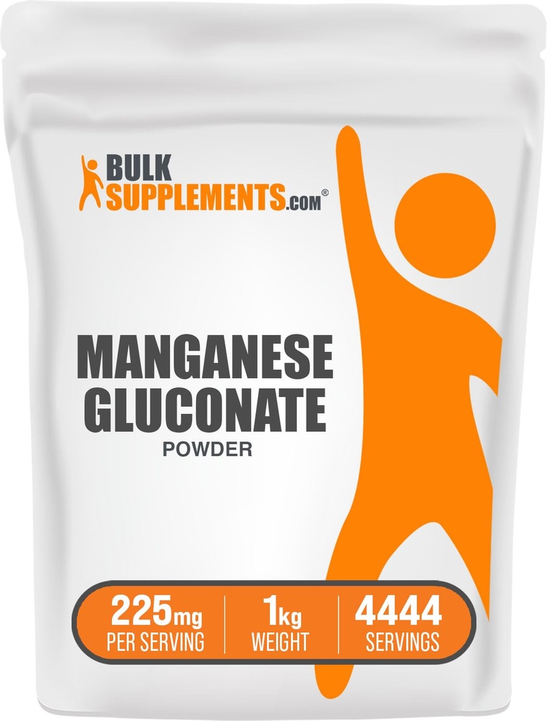 BulkSupplements.com Manganese Gluconate Powder - Manganese Supplement, Essential Trace Mineral - High Absorption & Gluten Free, 225mg per Serving, 1kg (2.2 lbs) (Pack of 1)