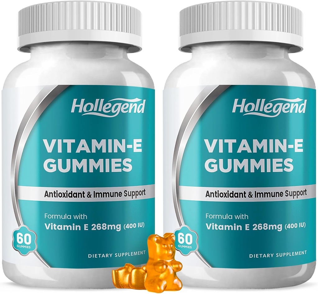 Vitamin E Gummies 268mg 400 IU, Natural Vitamin E Chewable Supplement for Adults, Women & Men, Skin & Immune Health, Antioxidant, Orange Flavor, 120 Count