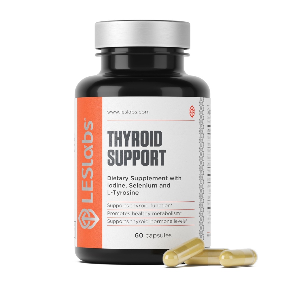 LES Labs Thyroid Support – Metabolic Health, Thyroid Hormone Production, Energy & Focus – Iodine, L-Tyrosine, Ashwagandha, Selenium & Turmeric – Non-GMO Supplement – 60 Capsules