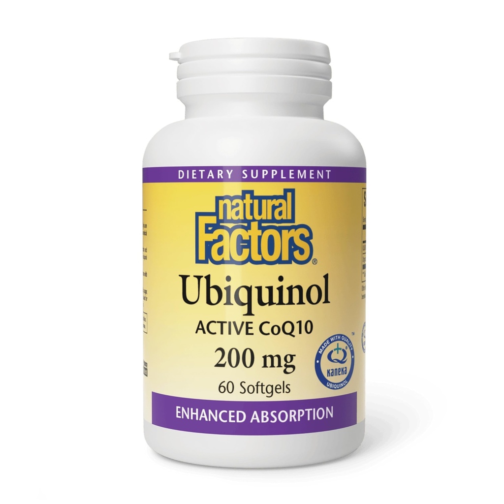 Natural Factors Ubiquinol 200 mg - Supports Heart Health & Natural Vitality - Antioxidant Support Supplement with Superior Absorption - Energy Support with Flaxseed Oil - 60 Softgels (60 Servings)
